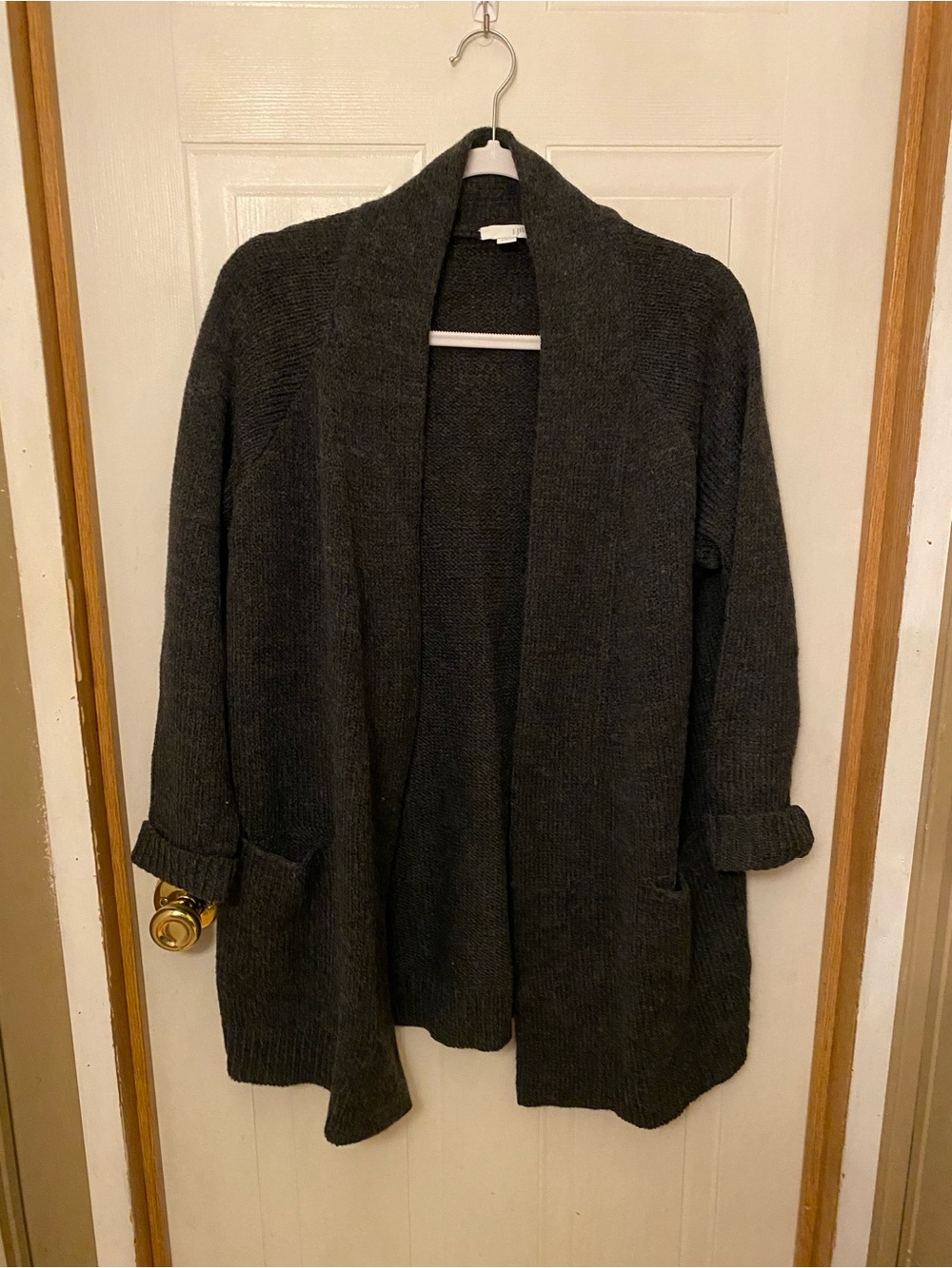 J. Jill Dark Charcoal Open-Front Knit Cardigan- Wool Blend